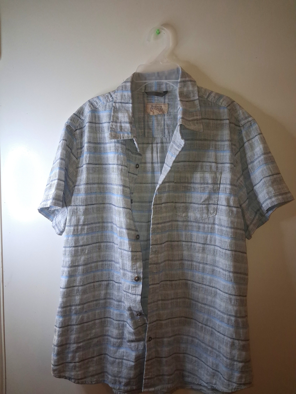 Brixton Light Blue and White Striped Short-Sleeve Button-Down Shirt